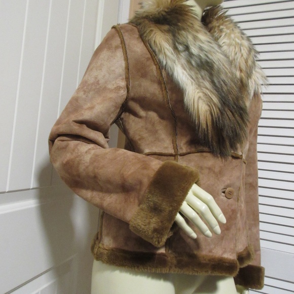 Vintage Y2K 90s Anne Klein Suede Jacket Faux Fur Coat Penny Lane Mobwife Winter - Picture 4 of 8